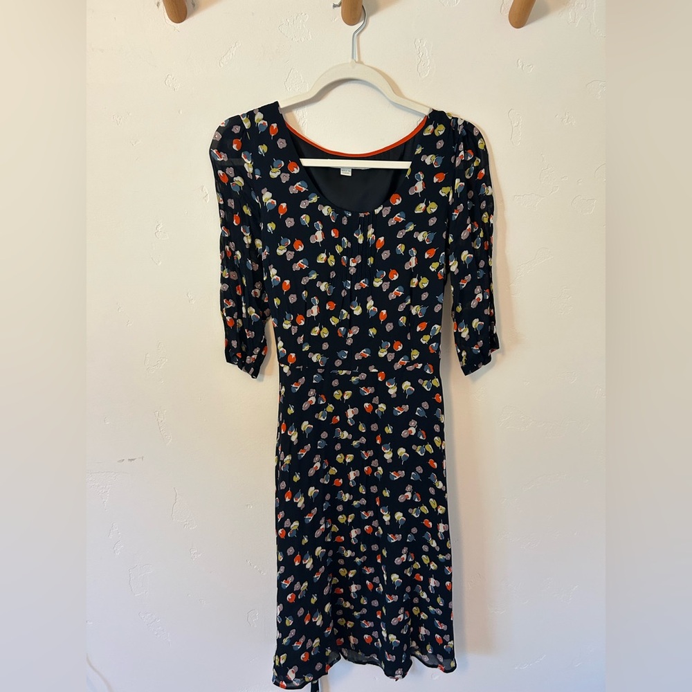Boden Floral 3/4 Sleeve Midi Dress Sz 6R